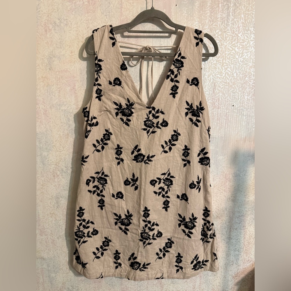 Abercrombie & Fitch Gray Floral Embroidered Linen Blend V Neck Mini Dress MP